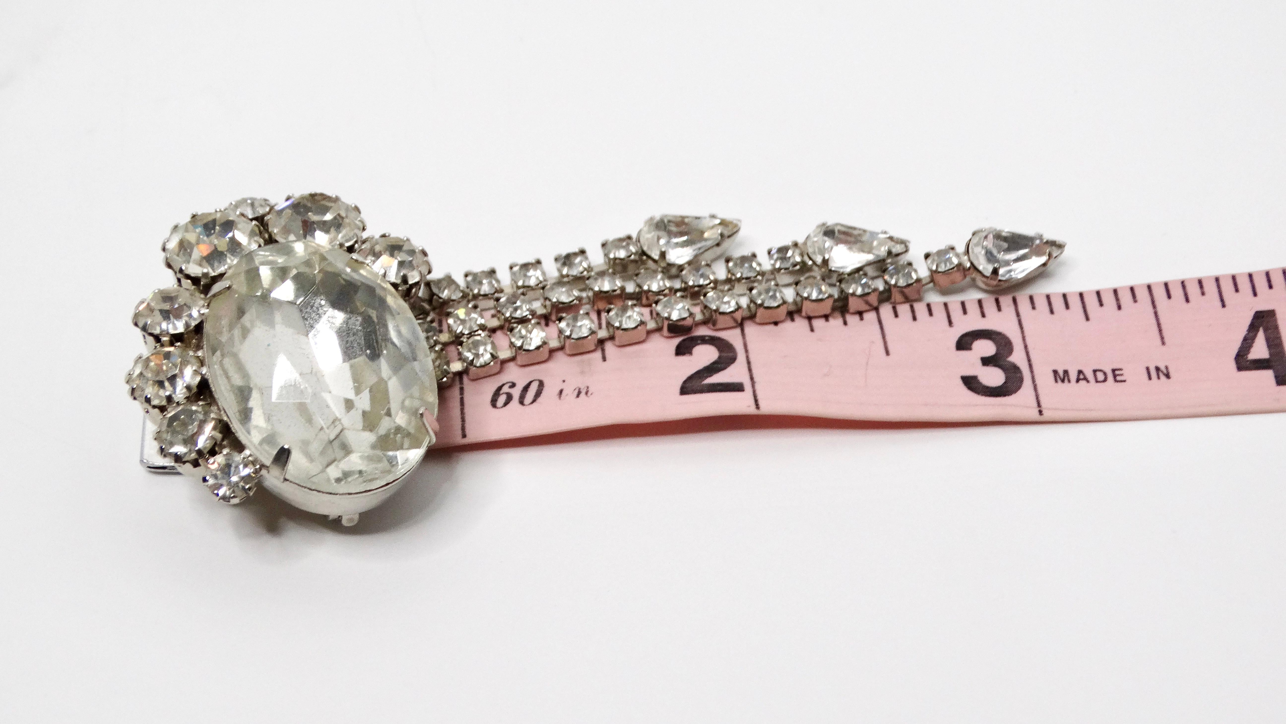 Vintage Rhinestone Dangle Sterling Silver Plated Brooch For Sale 1