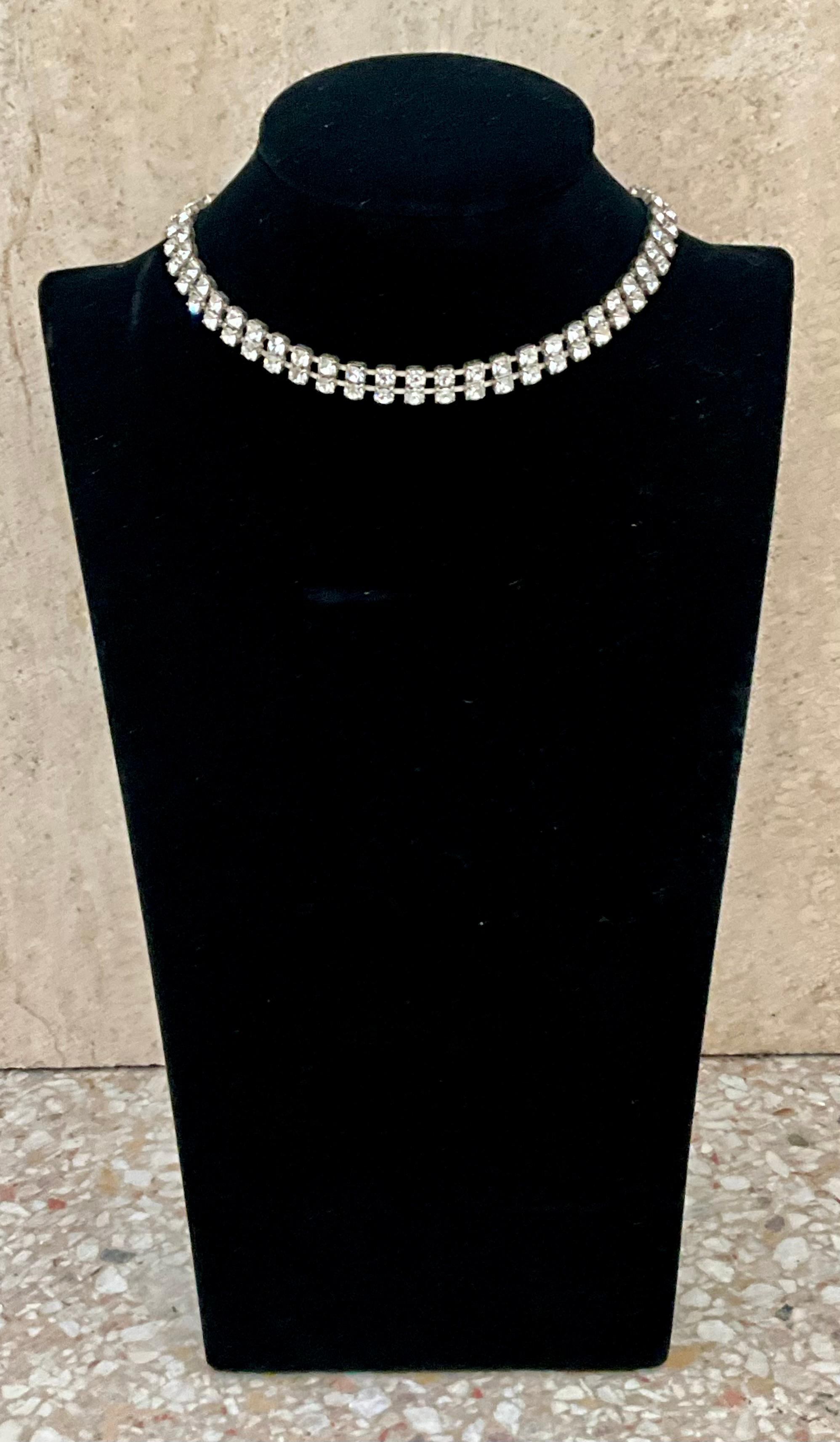 Art Deco Vintage Rhinestone Double Row Tennis Necklace For Sale