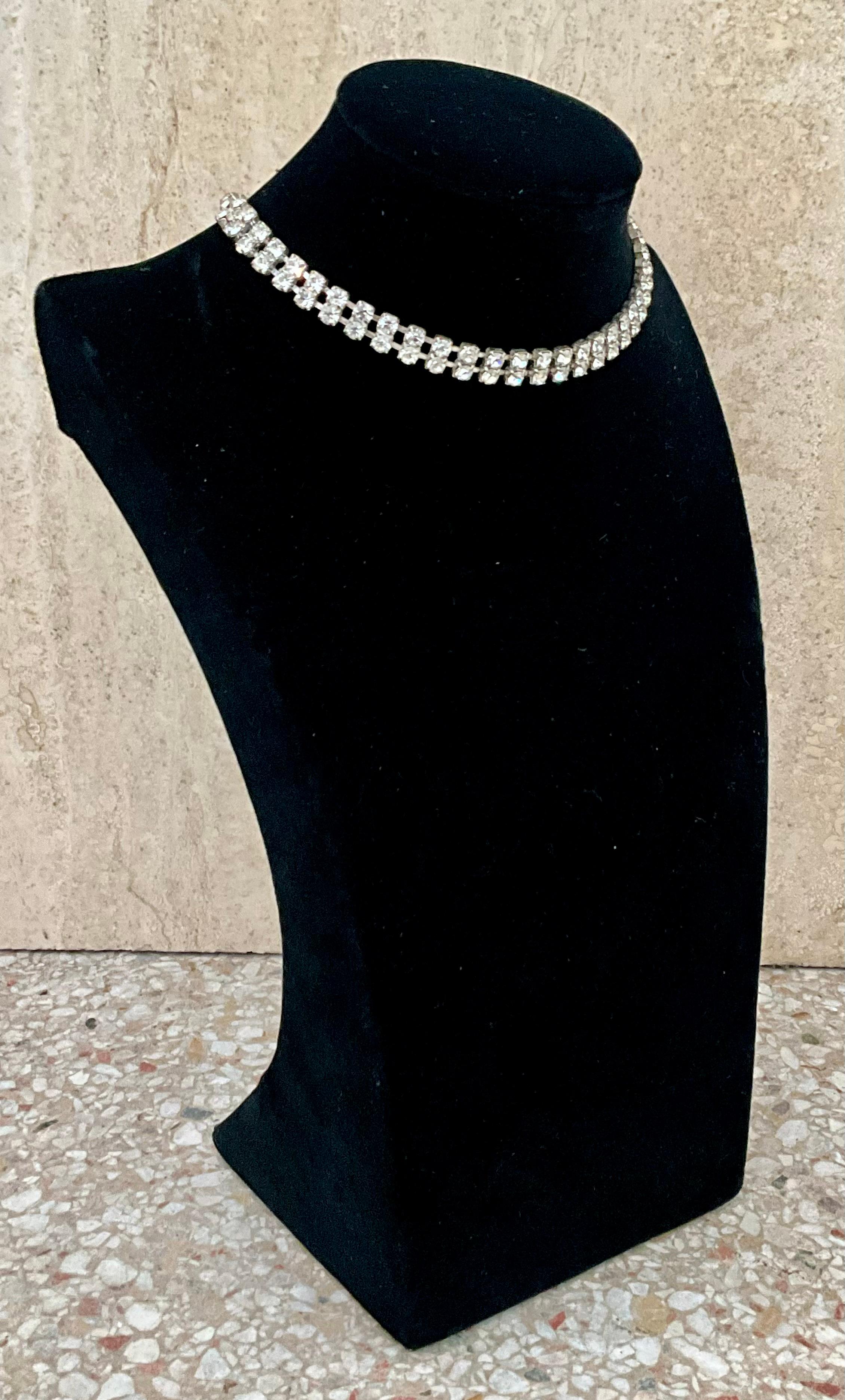 Women's or Men's Vintage Rhinestone Double Row Tennis Necklace For Sale