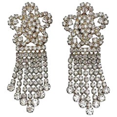 Vintage Rhinestone Floral Chandelier Earrings 1980s