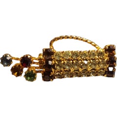 Vintage Rhinestone Golf Bag Brooch Multicolor Chaton Stones, Gold-Tone Figural