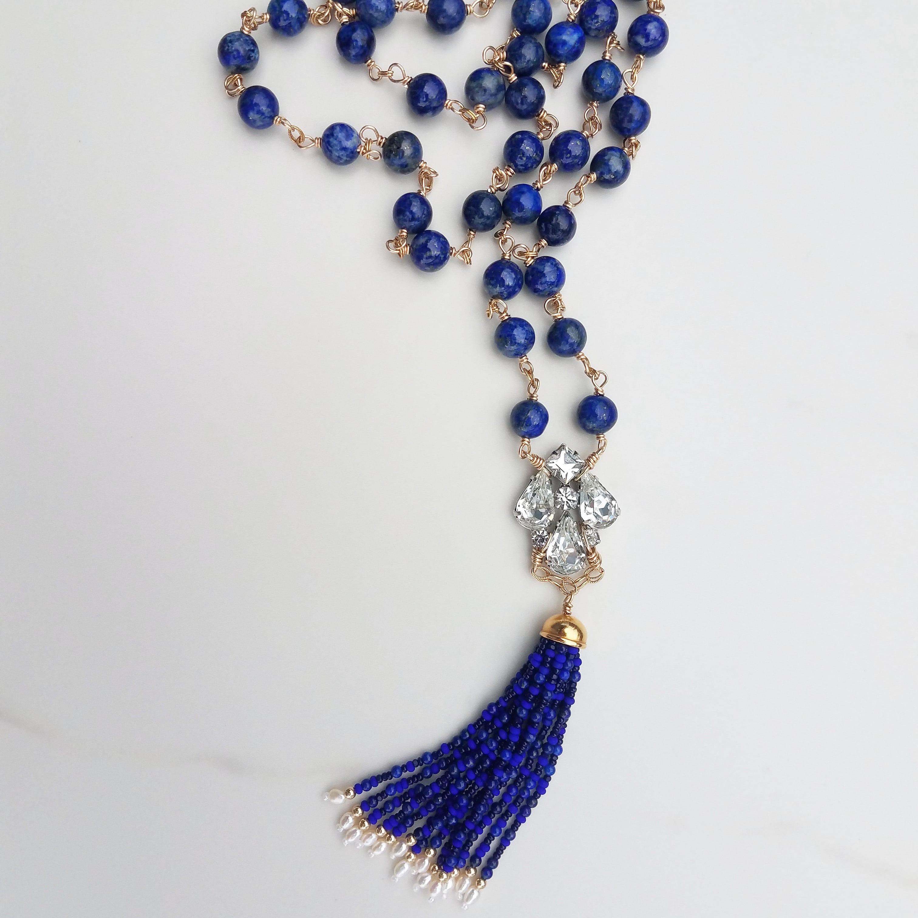 Collana con nappe di lapis strass vintage in vendita 6