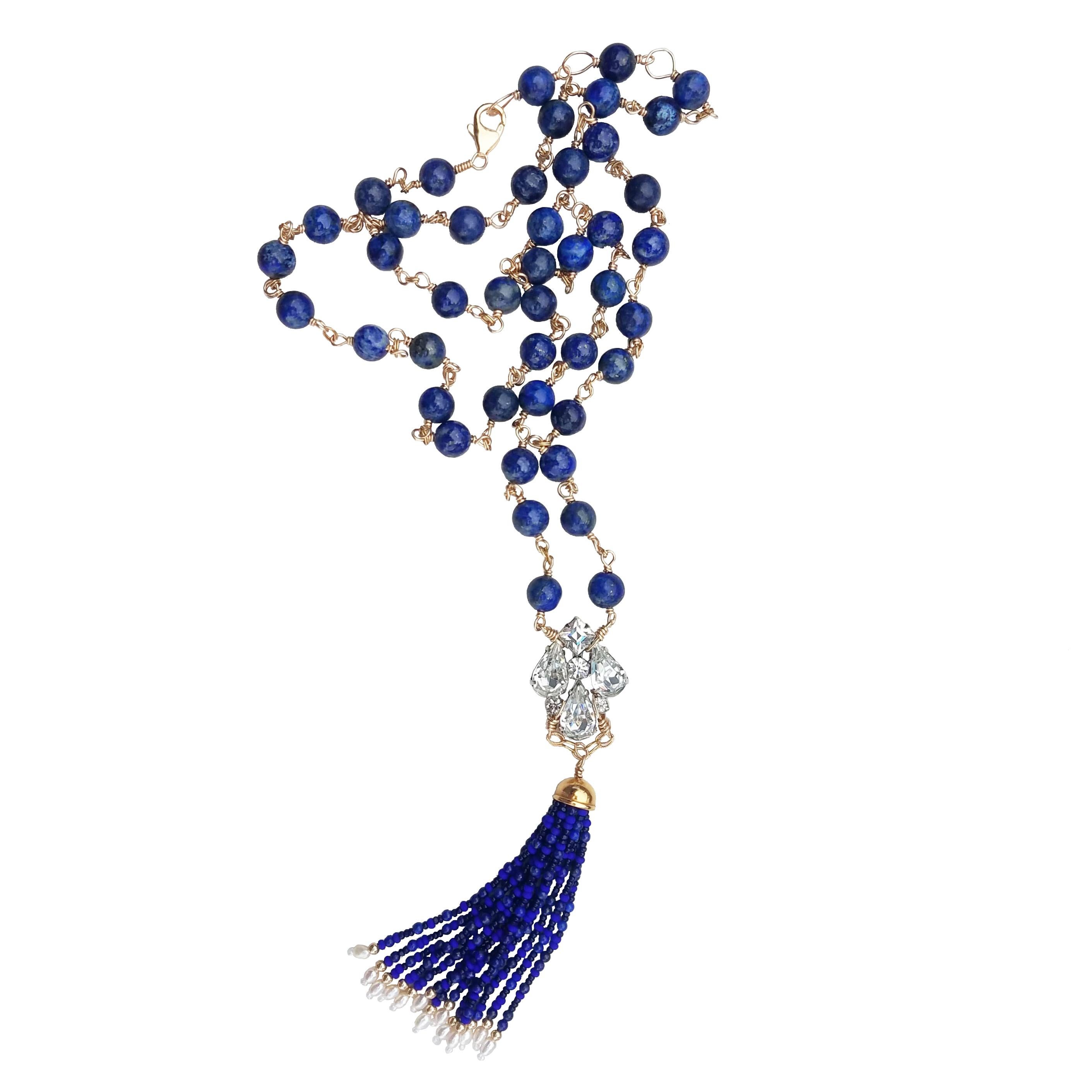 Artigiano Collana con nappe di lapis strass vintage in vendita
