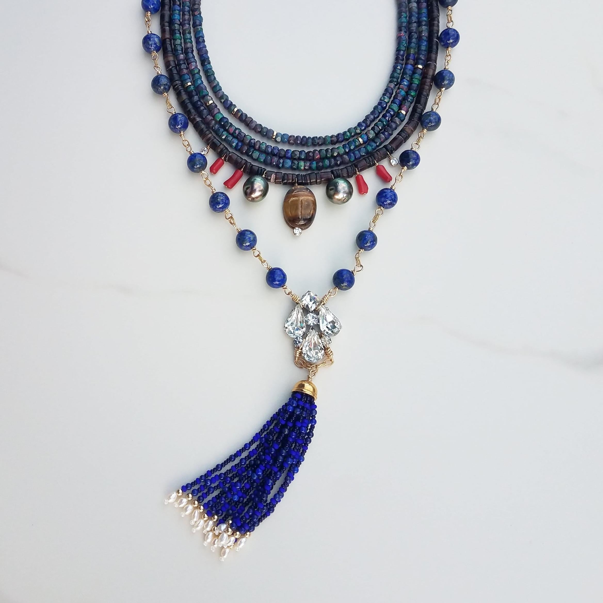 Perlina Collana con nappe di lapis strass vintage in vendita
