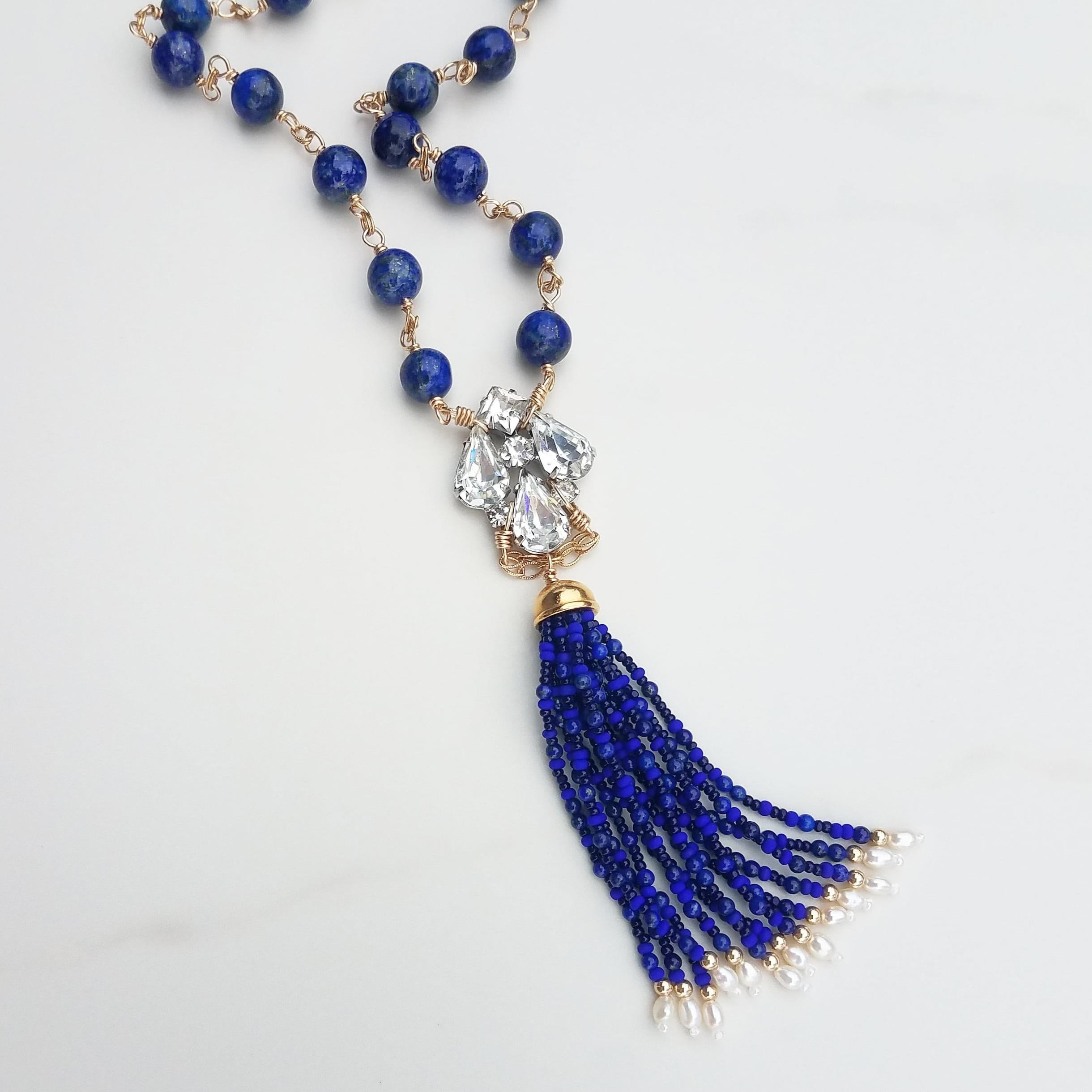 Donna Collana con nappe di lapis strass vintage in vendita
