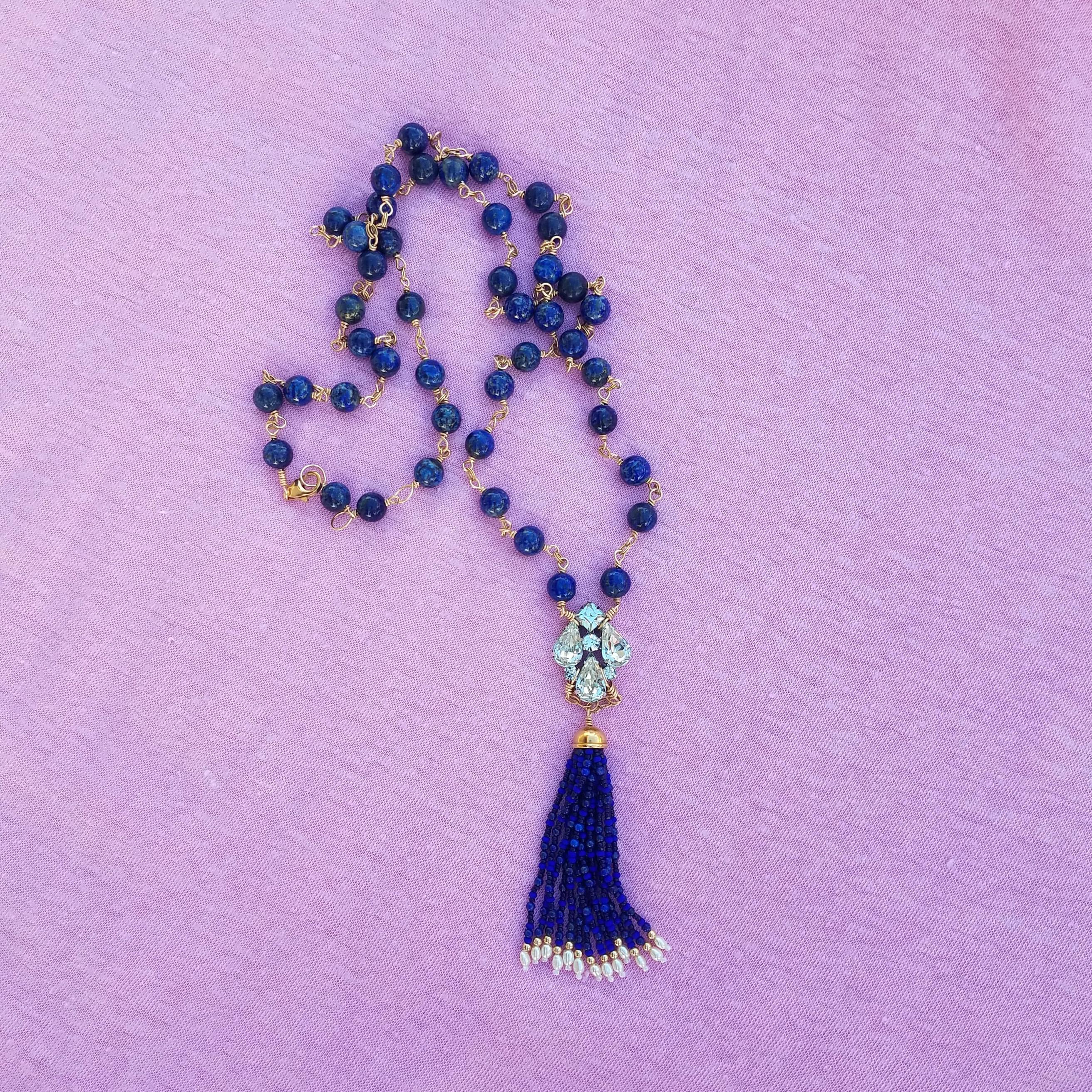 Collana con nappe di lapis strass vintage in vendita 1