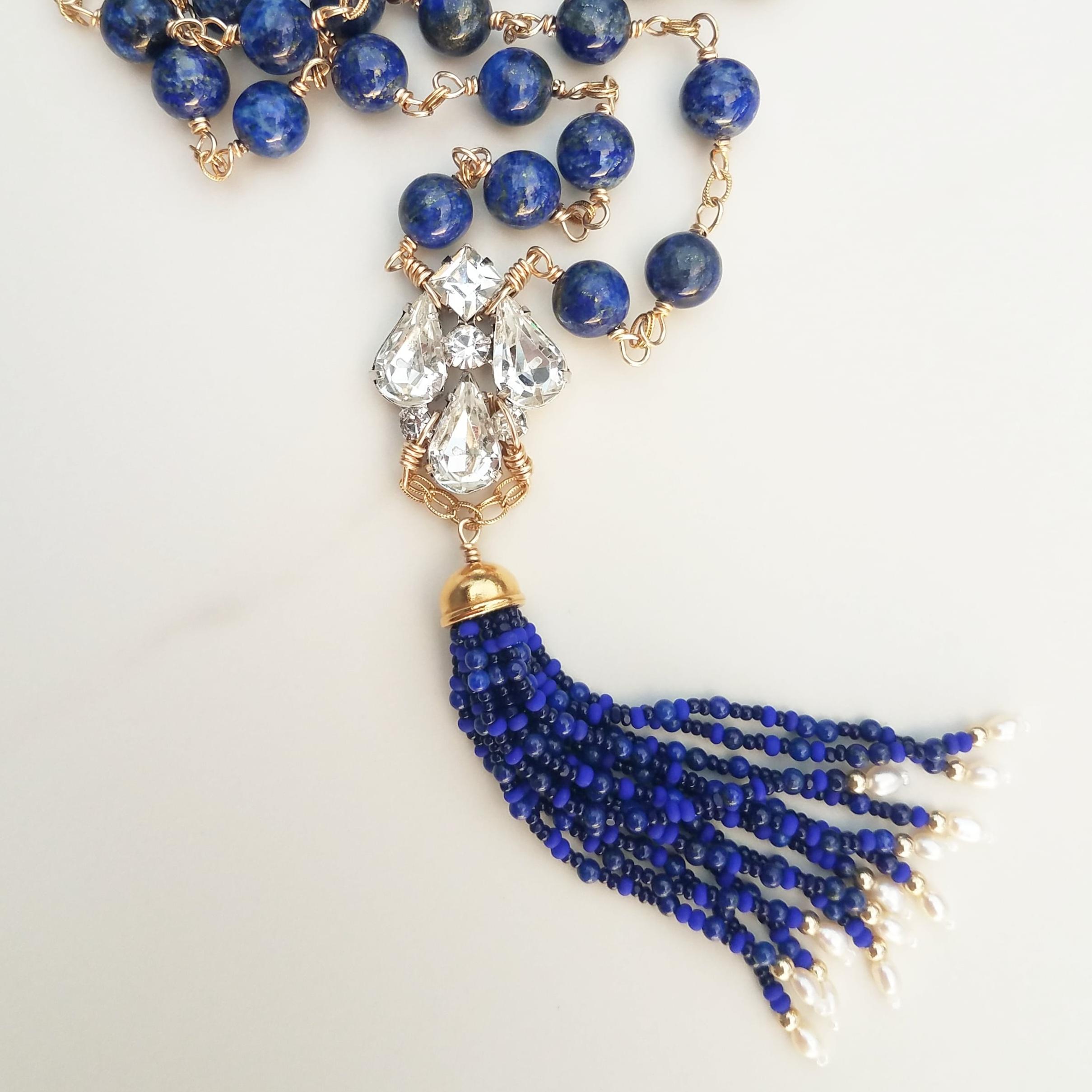 Collana con nappe di lapis strass vintage in vendita 3