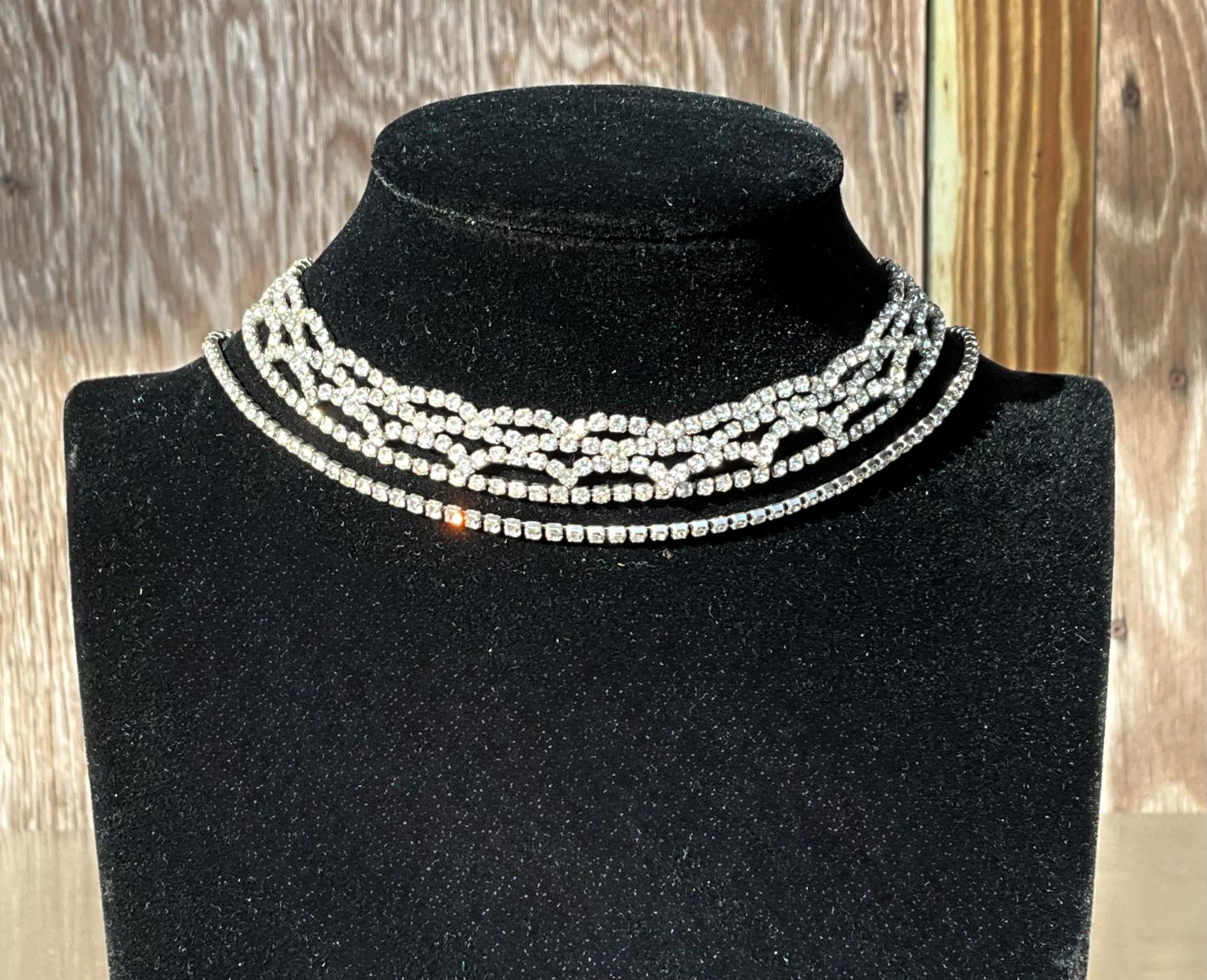 da uomo o donna Collana girocollo a più fili con strass vintage in vendita