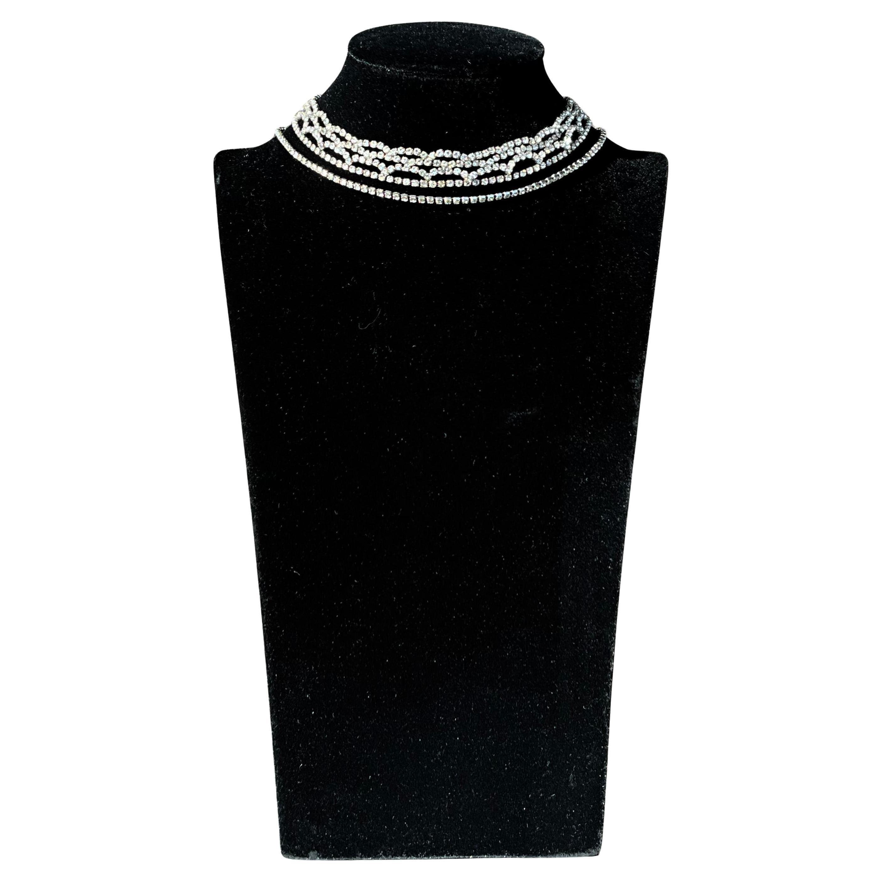 Vintage Rhinestone Multi Strand Choker Necklace
