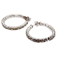 Vintage Rhinestone Surrounded Sterling Silver Plated Flexible Hoop Earrings