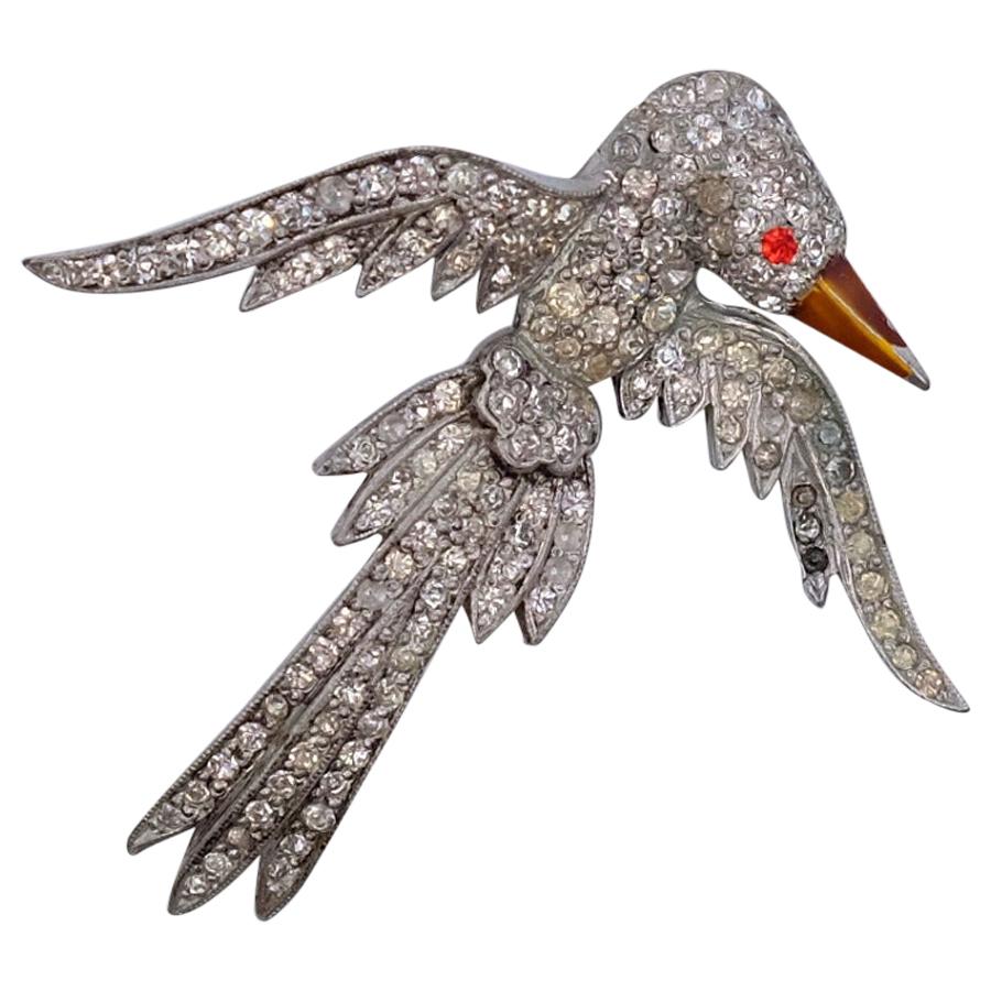 Vintage Pot Metal Bird Brooch With Soft Enamel