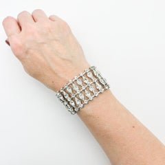 Bracciale da cocktail a goccia placcato in rodio e con cristalli di strass, anni '50