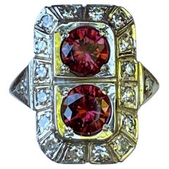 Reproduction Vintage Rhodolite Garnet and Diamond 14 Karat White Gold Ring
