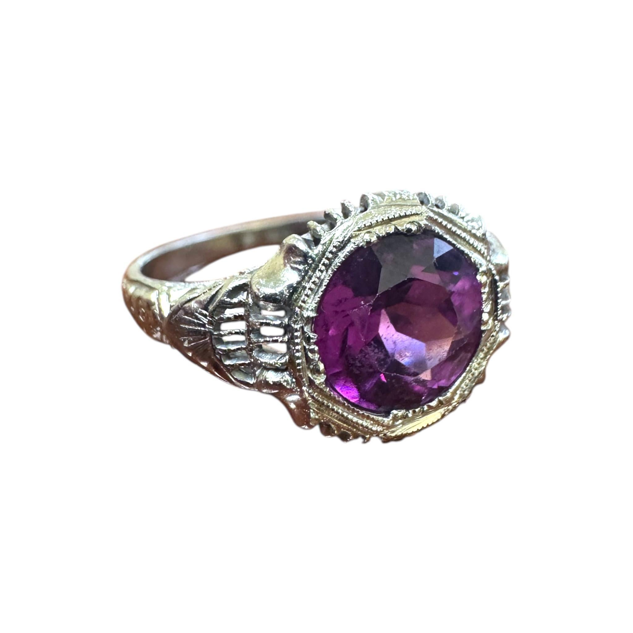 Anello di fidanzamento vintage con granato rodolite in oro bianco 18 carati In condizioni ottime in vendita a Montgomery, AL
