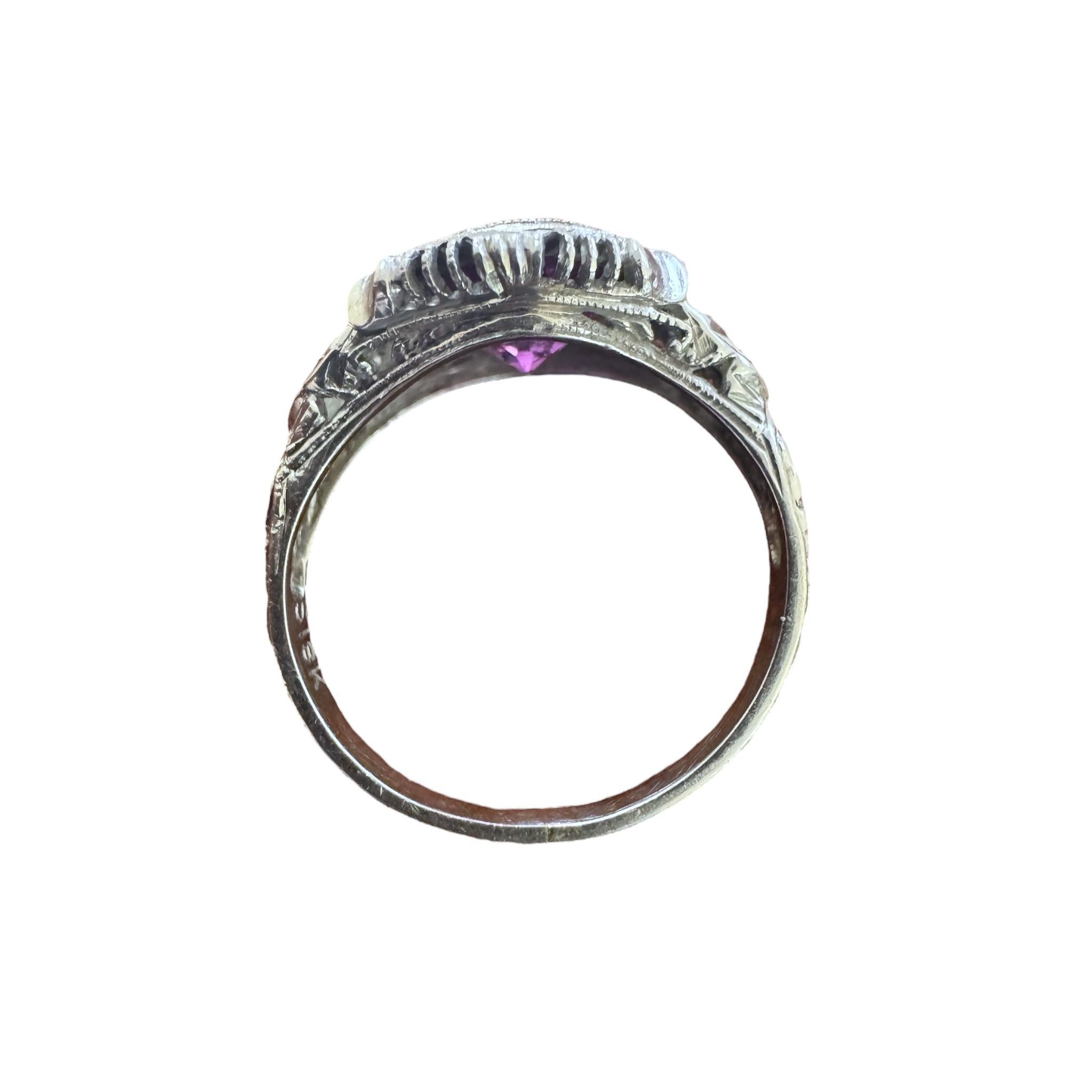 Anello di fidanzamento vintage con granato rodolite in oro bianco 18 carati in vendita 3