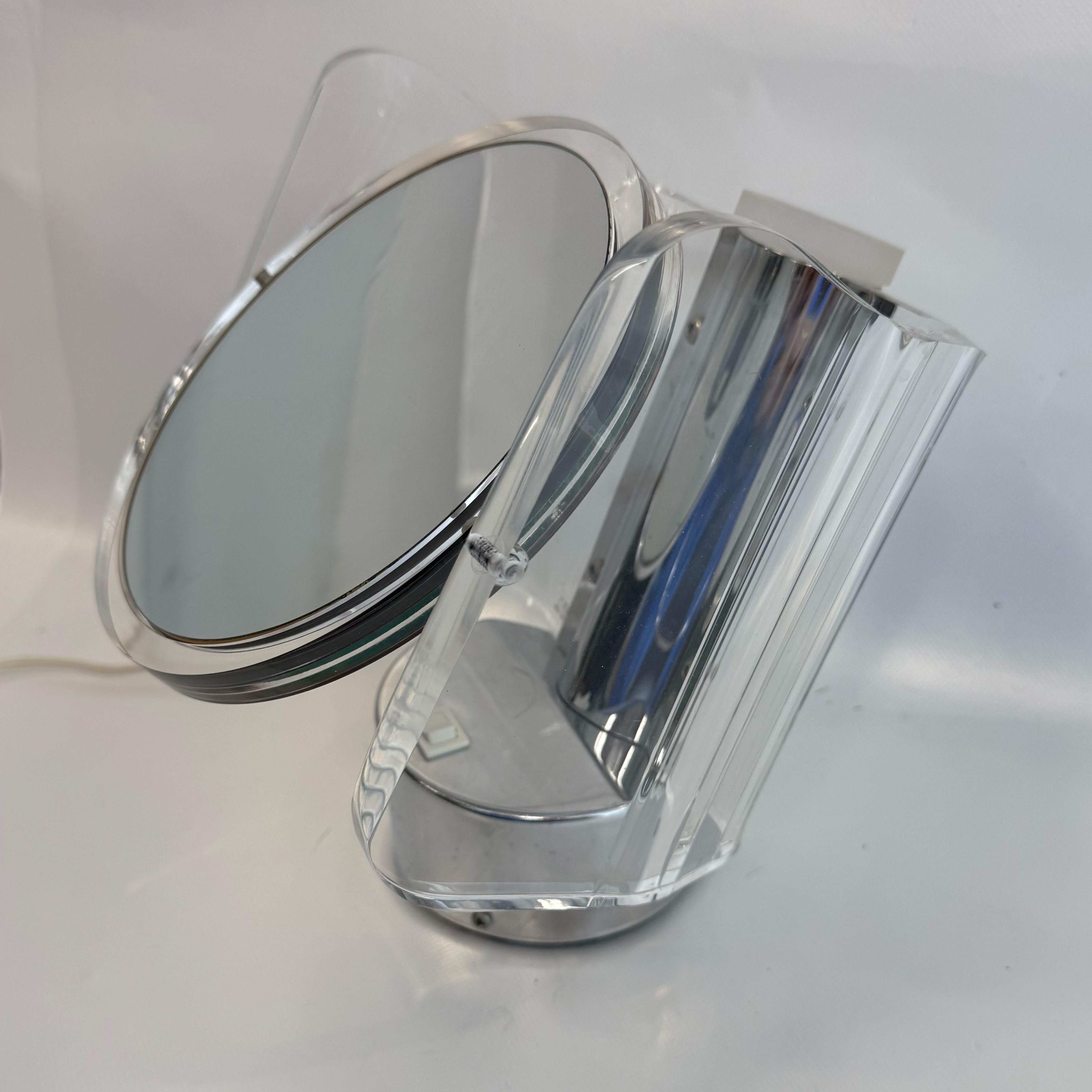 Space Age Vintage Rialto Chrome and Lucite Mid-Century Modern Lighted Vanity Mirror