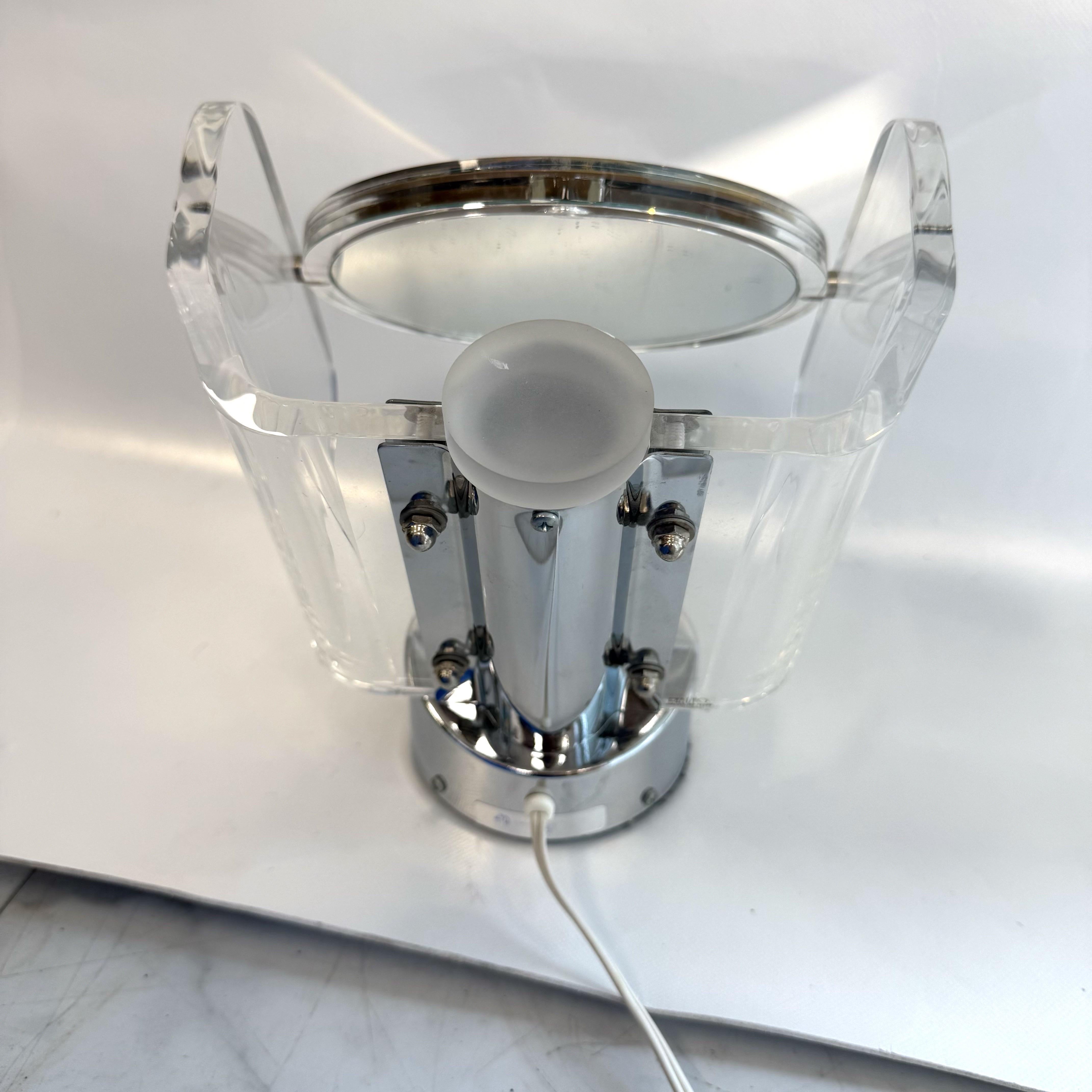 Italian Vintage Rialto Chrome and Lucite Mid-Century Modern Lighted Vanity Mirror