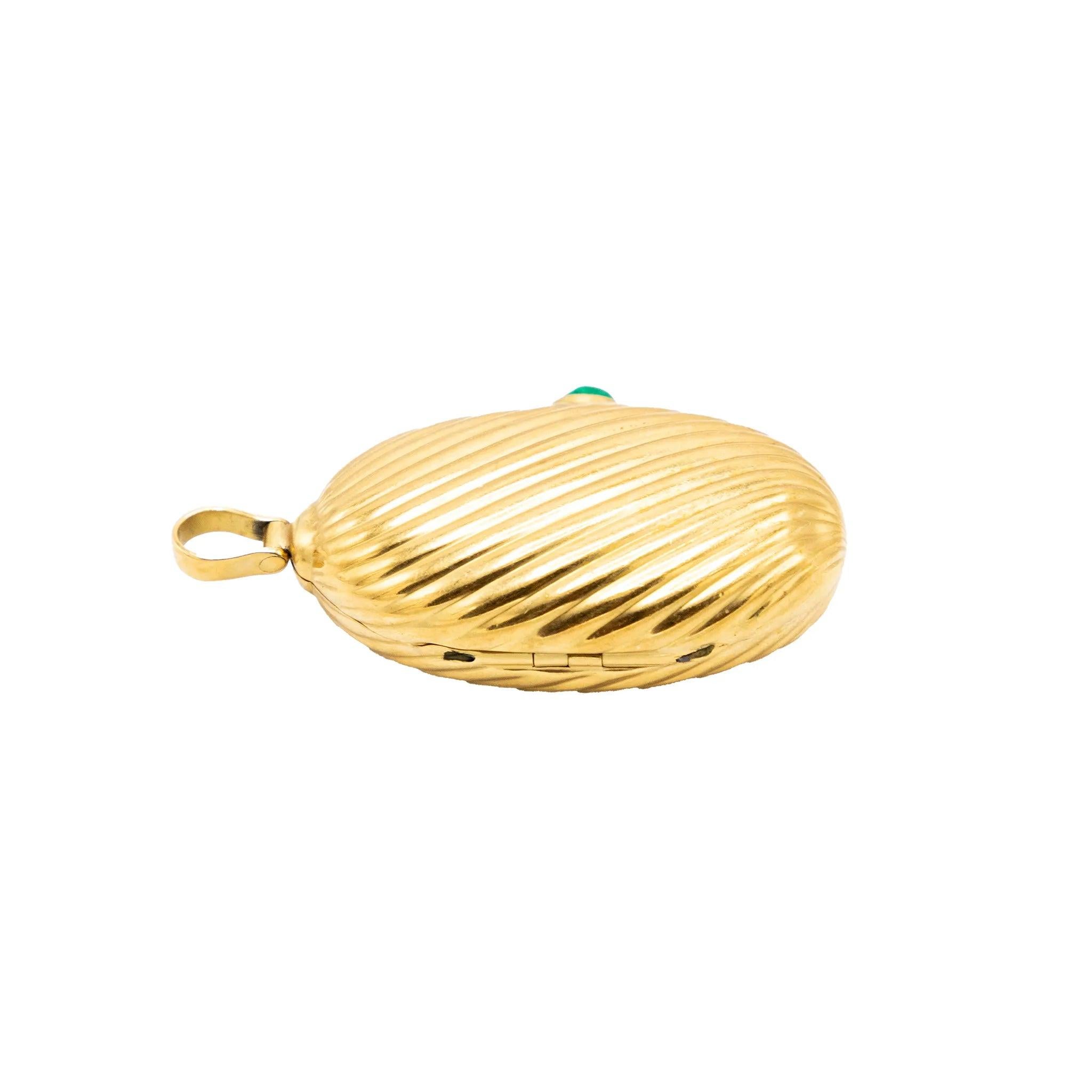 Pilulier vintage en or 18k strié avec rubis cabochon - années 80 en vente 2