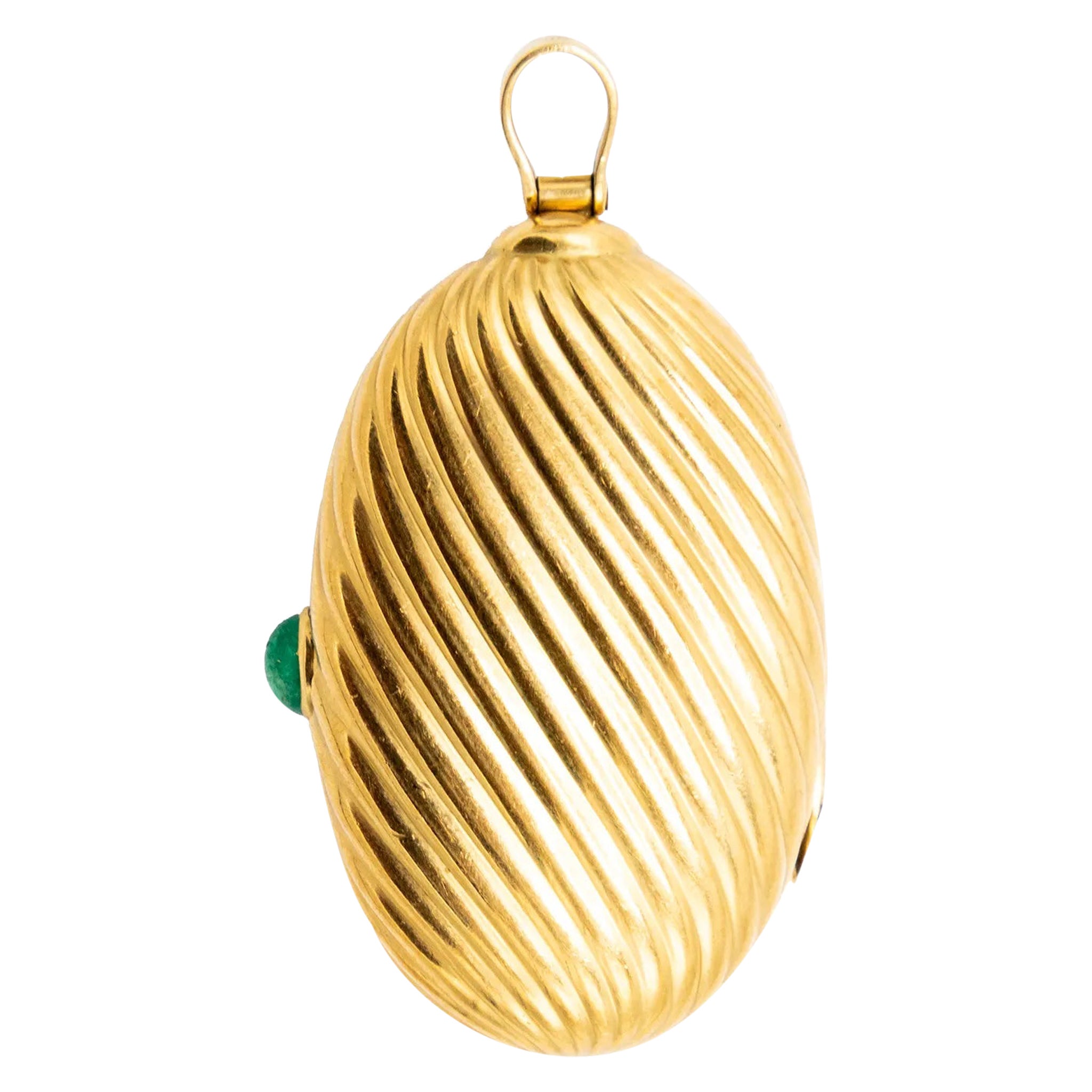 Pilulier vintage en or 18k strié avec rubis cabochon - années 80 en vente