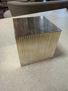 Vintage Ribbed Brass Storage Box with Hinged Lid