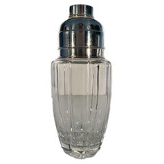 Vintage Ribbed Clear Glass & Silver Plate Cocktail Shaker