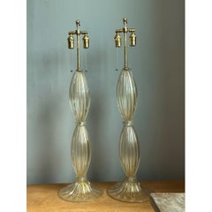 Vintage Ribbed Murano Glass Table Lamps - Pair