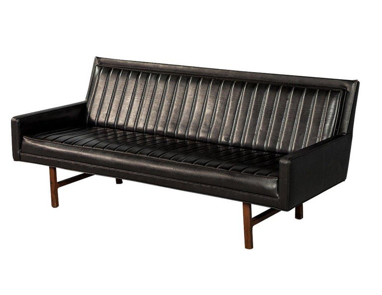 Vintage Ribbed Vinyl and Walnut Frame Sofa at 1stDibs | ribbed sofa ...