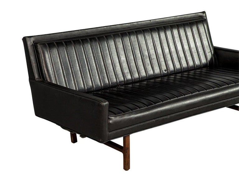 Vintage Ribbed Vinyl and Walnut Frame Sofa at 1stDibs | ribbed sofa ...