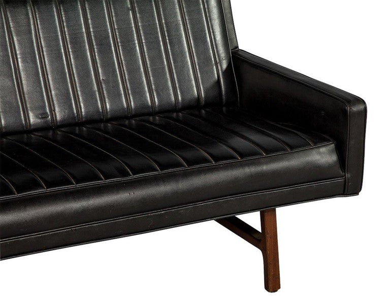 Vintage Ribbed Vinyl and Walnut Frame Sofa at 1stDibs | ribbed sofa ...