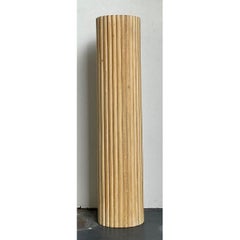 Vintage Ribbed Wood and Rattan Large Pedestal