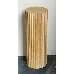 Vintage Ribbed Wood and Rattan Medium Pedestal