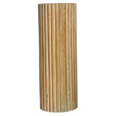 Vintage Ribbed Wood and Rattan Medium Pedestal