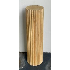 Vintage Ribbed Wood And Rattan Small Pedestal