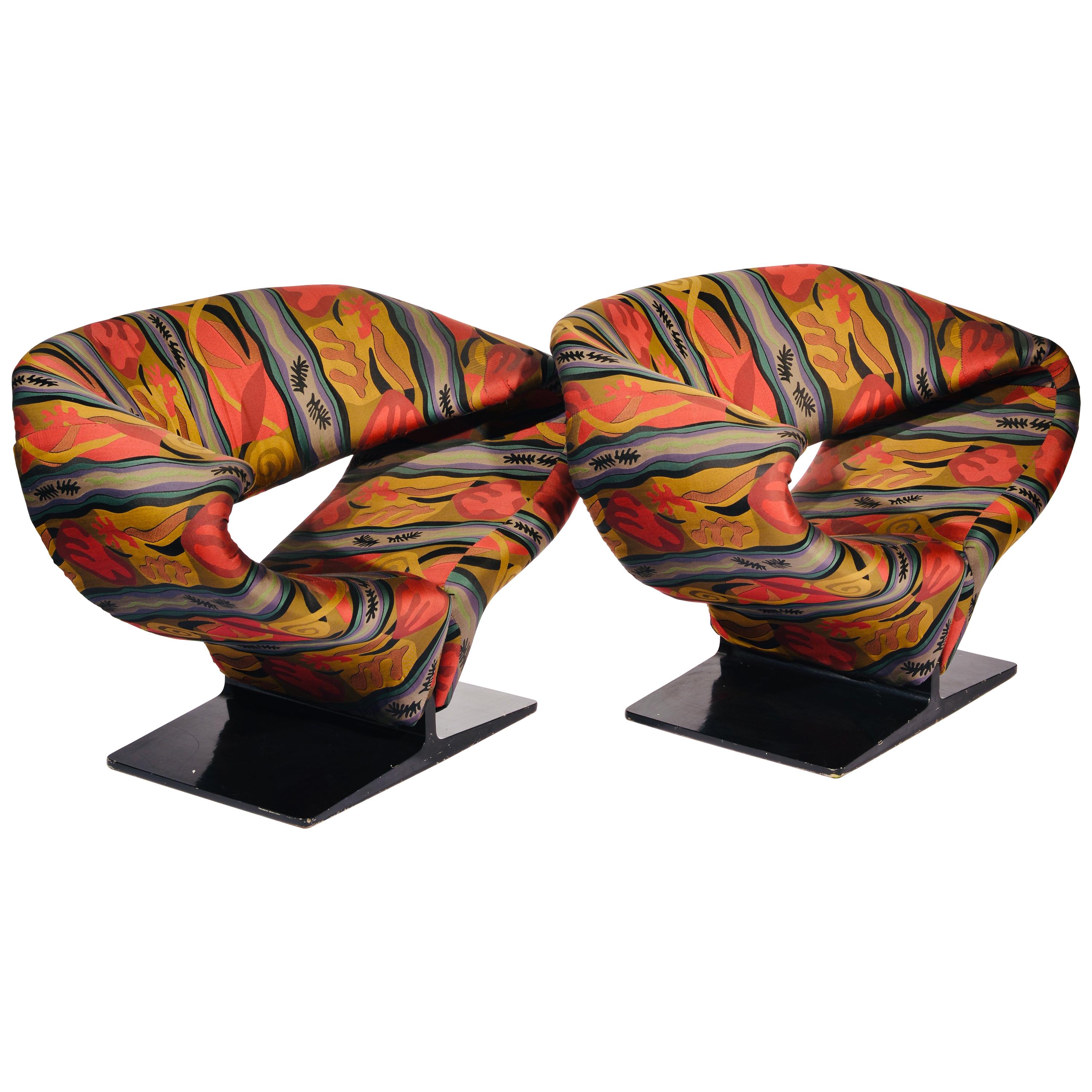 This is a rare 1960s Ribbon chairs by Pierre Paulin. Base retains its original Artifort labels, as well as the label for Turner Ltd., the New York showroom from which they were originally purchased. The cushions are in great condition. We offer