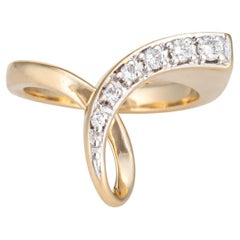 Vintage Ribbon Ring Diamond 14k Yellow Gold Sz 5.5 Abstract Band Fine Jewelry