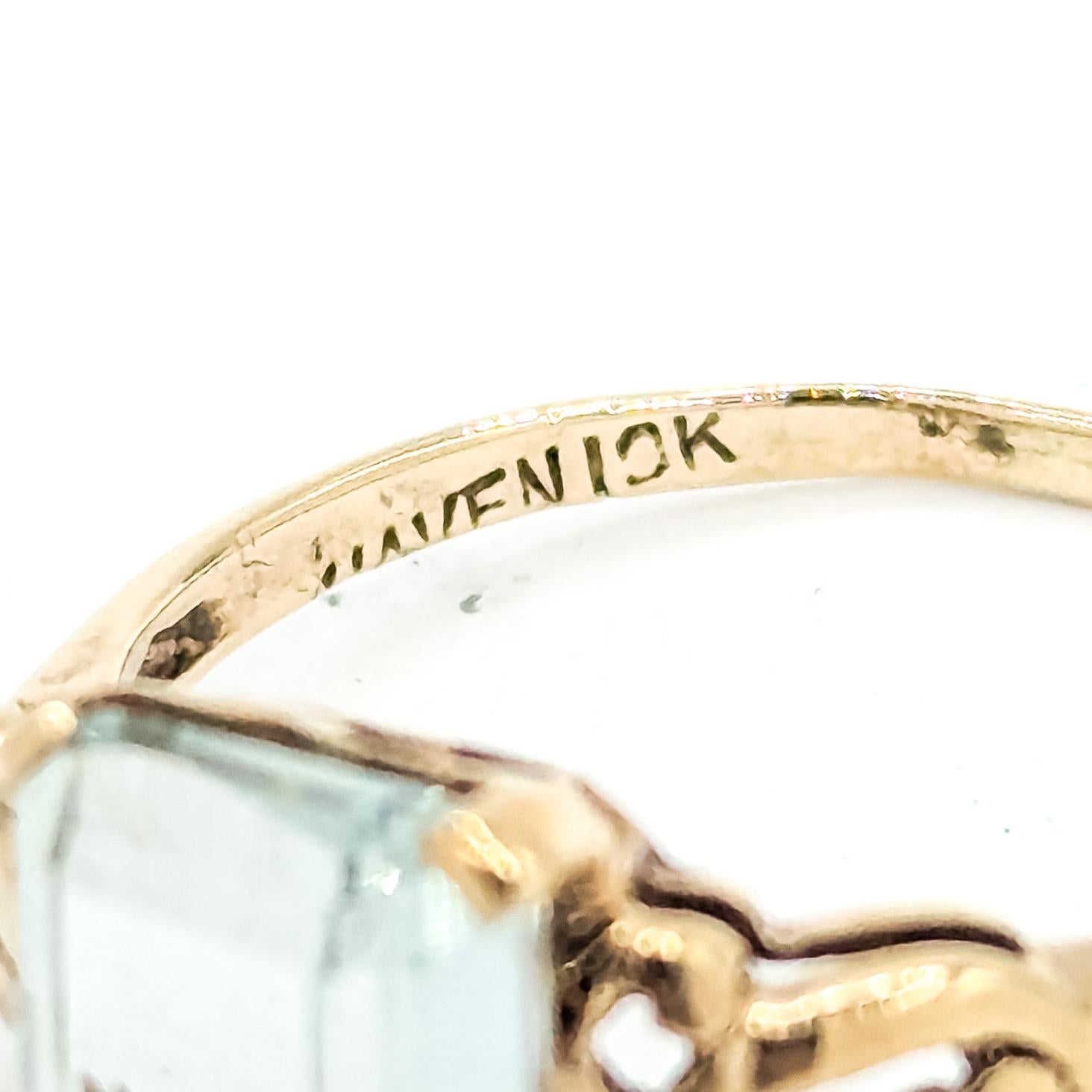 Vintage Ribbon-Style Aquamarin Ring in 10k Gelbgold im Angebot 4