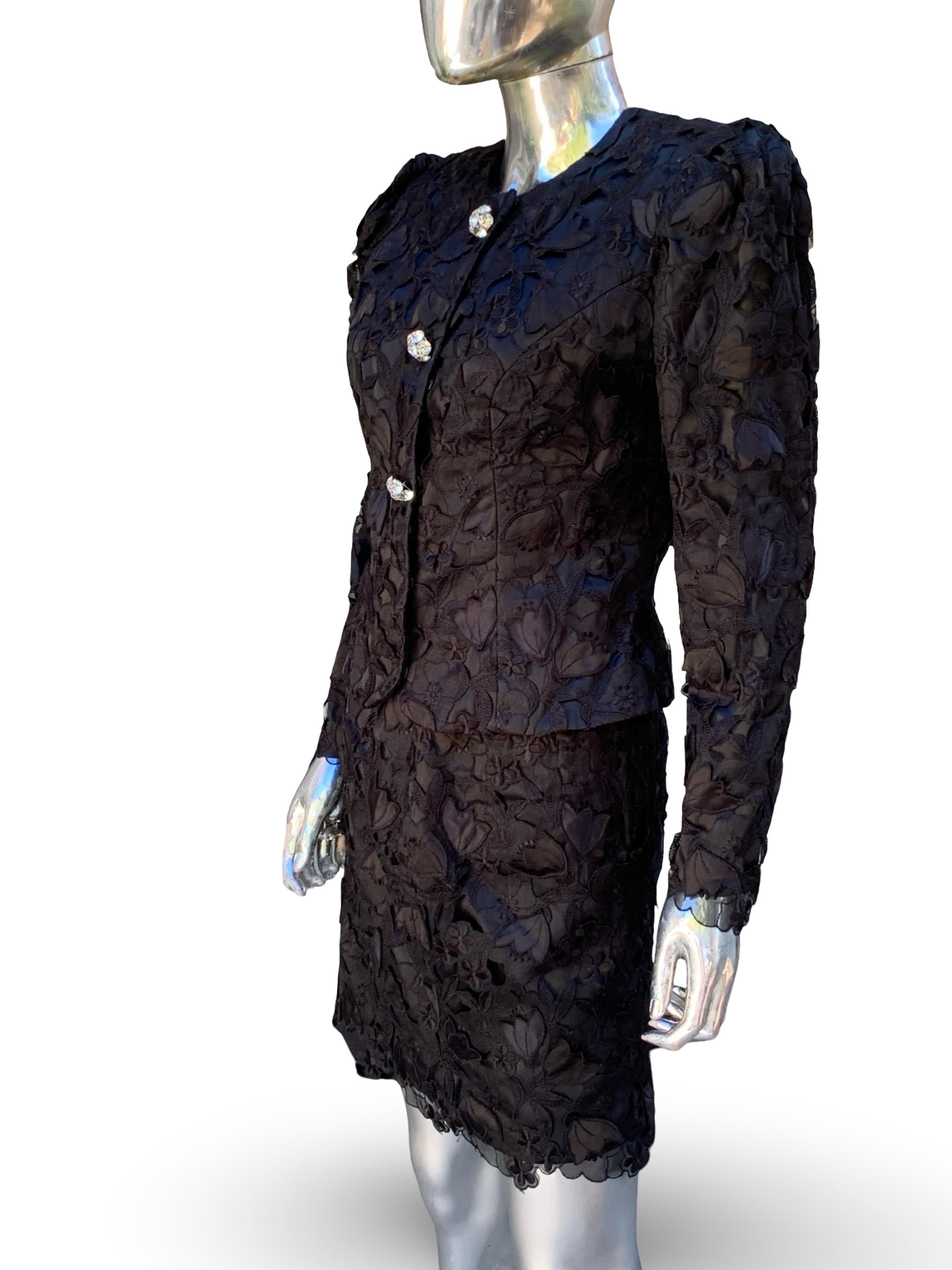 Vintage Ricco Antonio bestickt schwarzer Spitze Abend Dinner Anzug Größe 6/8 im Angebot 6