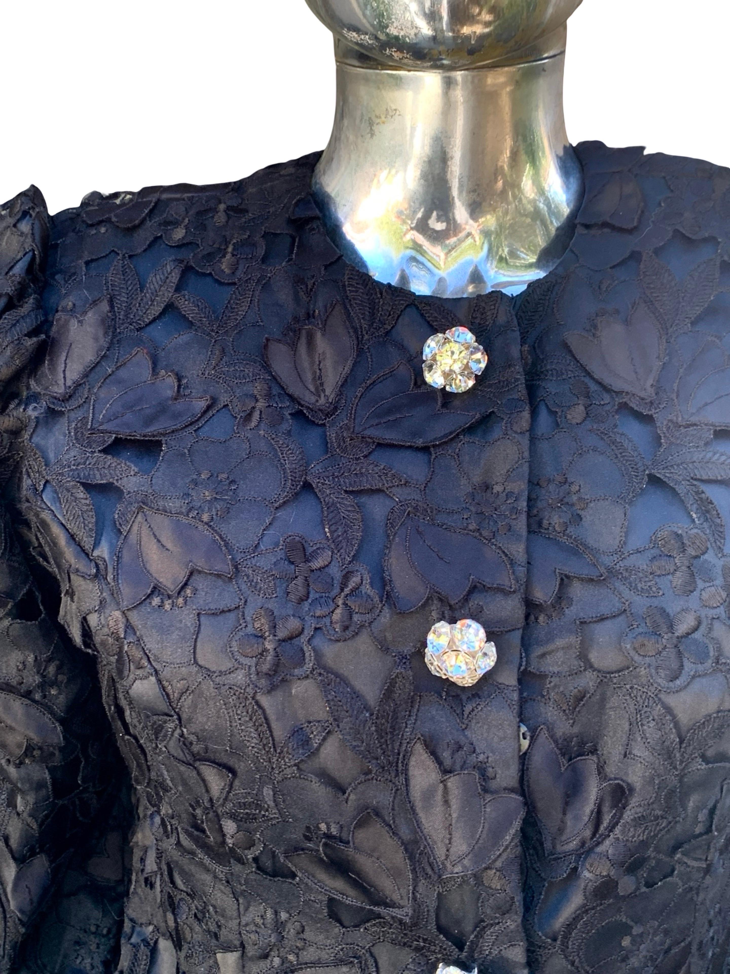 Vintage Ricco Antonio bestickt schwarzer Spitze Abend Dinner Anzug Größe 6/8 im Angebot 7