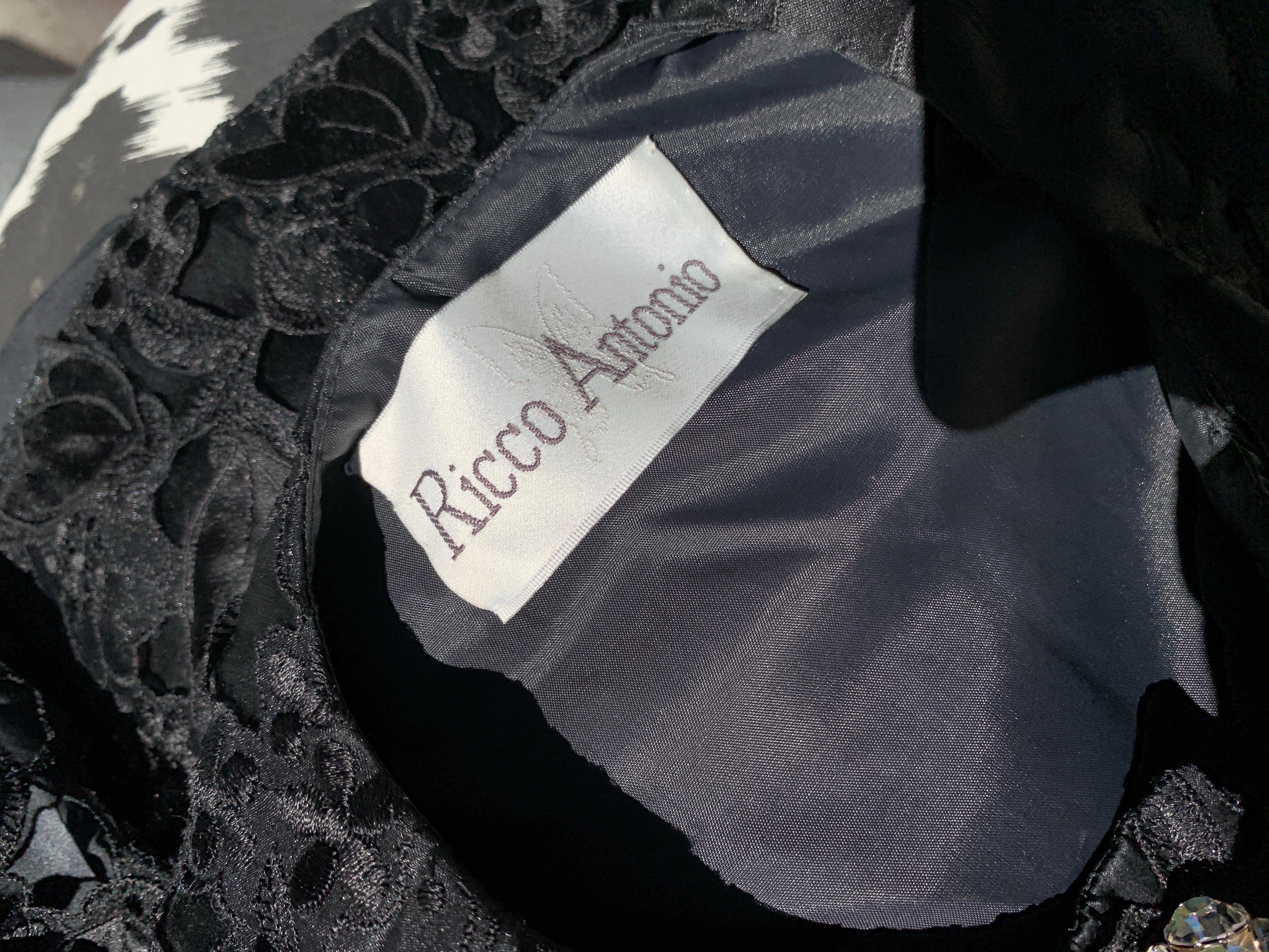 Vintage Ricco Antonio bestickt schwarzer Spitze Abend Dinner Anzug Größe 6/8 im Angebot 9