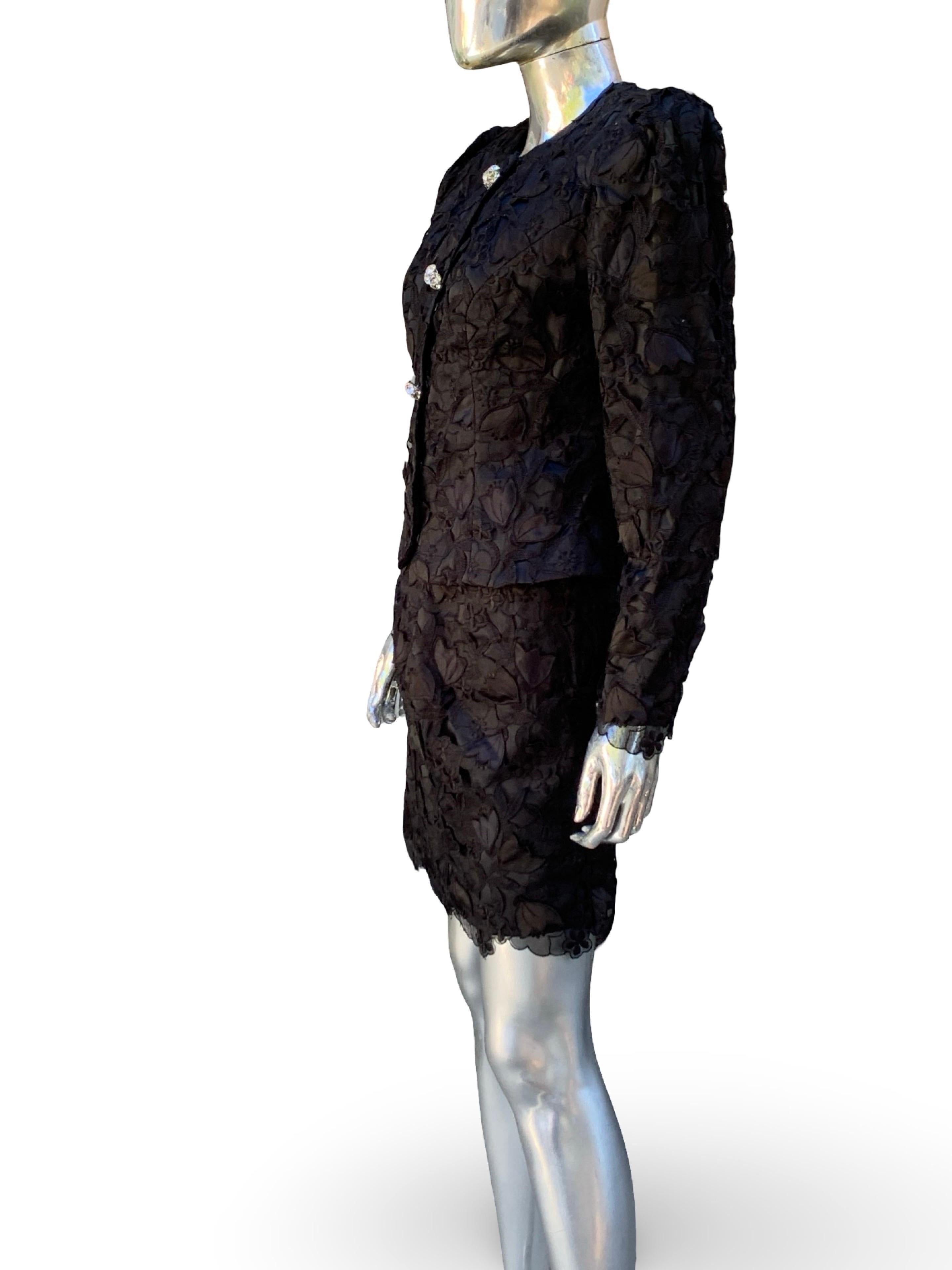 Vintage Ricco Antonio bestickt schwarzer Spitze Abend Dinner Anzug Größe 6/8 Damen im Angebot