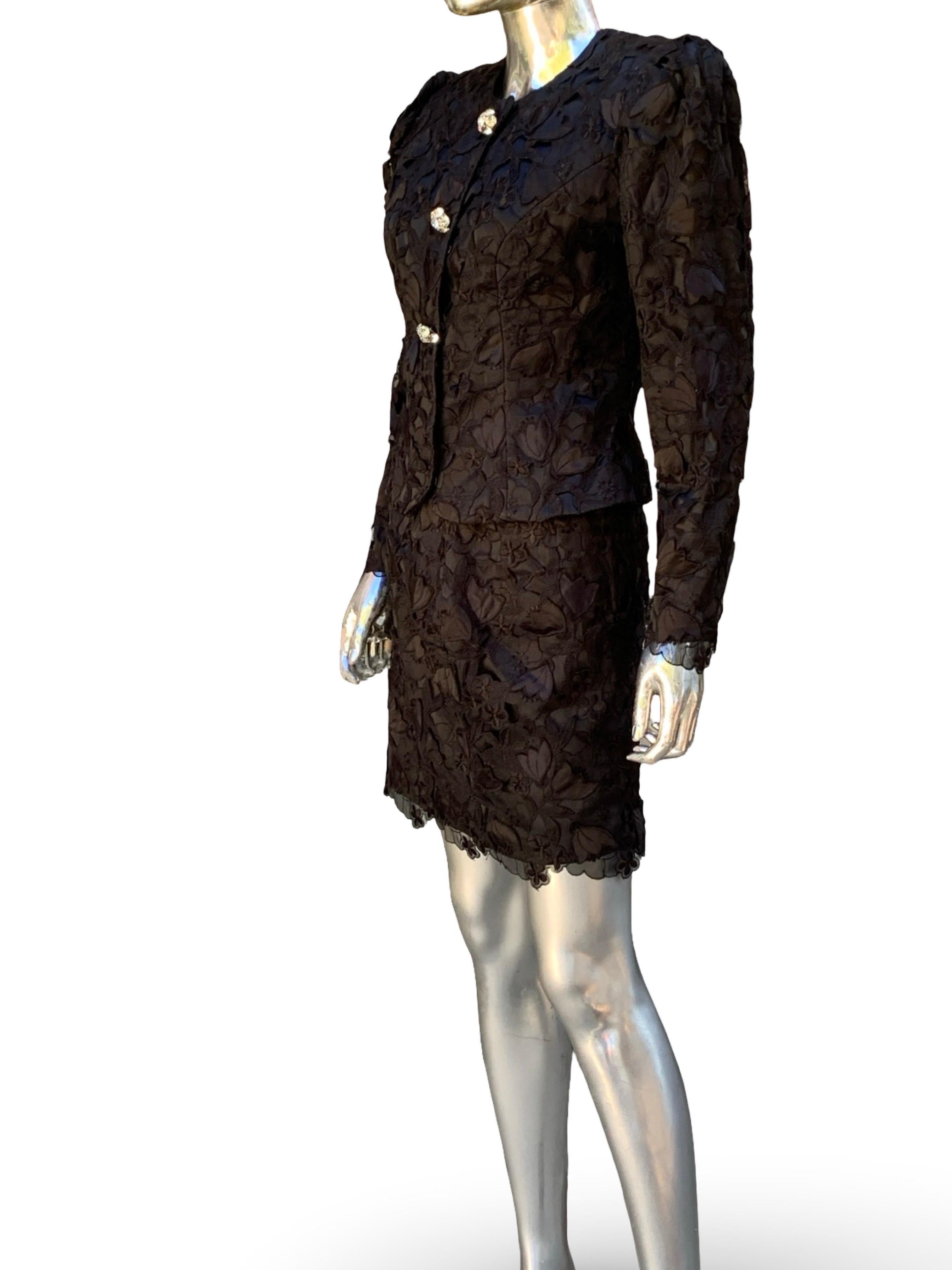 Vintage Ricco Antonio bestickt schwarzer Spitze Abend Dinner Anzug Größe 6/8 im Angebot 3