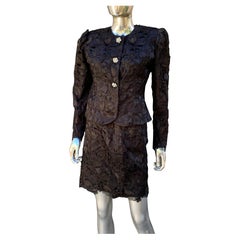 Vintage Ricco Antonio's Abito da sera in pizzo nero ricamato Taglia 6/8