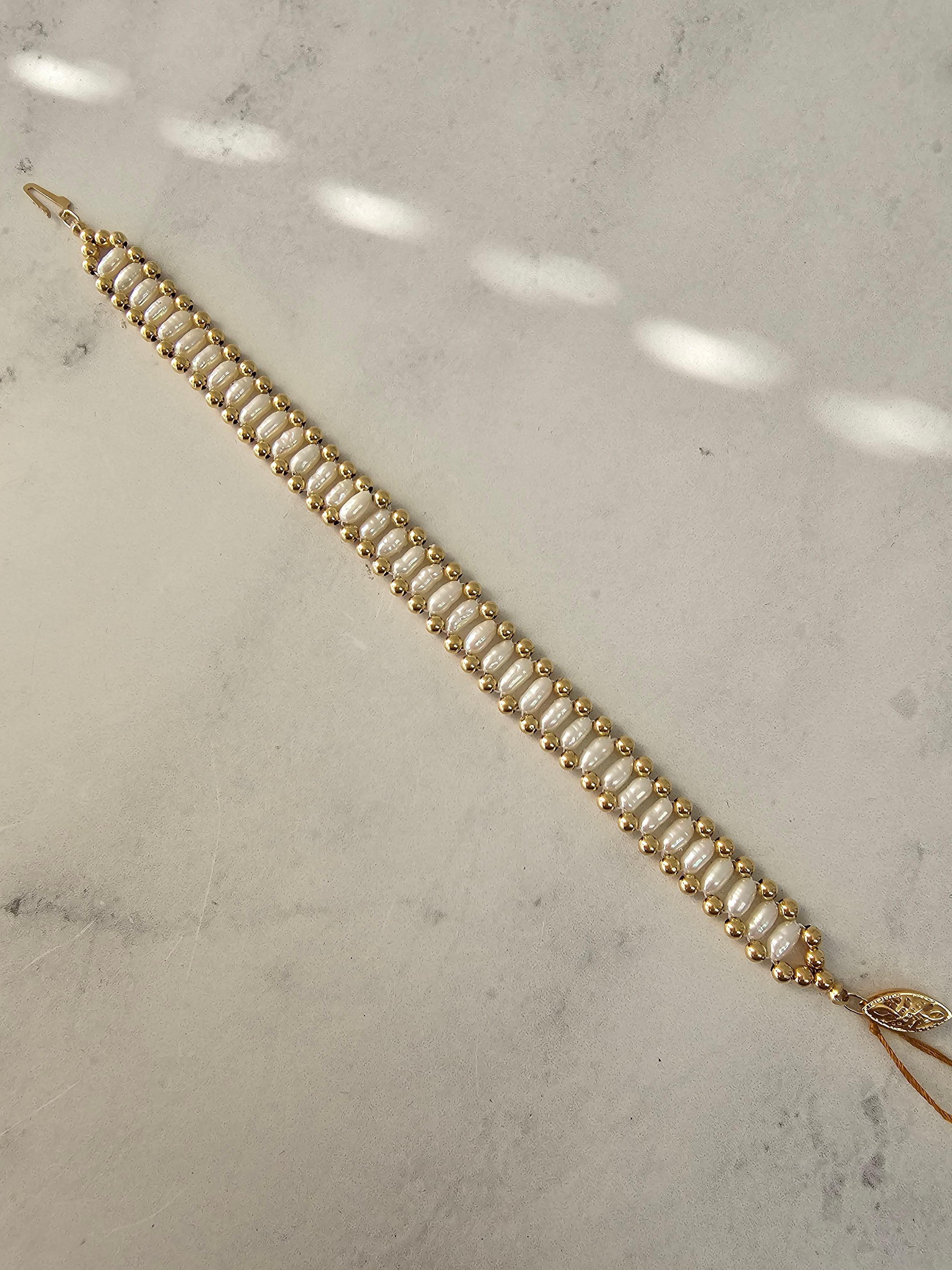 Vintage Rice Pearl Bracelet 14k Yellow Gold In New Condition For Sale In Sugar Land, TX