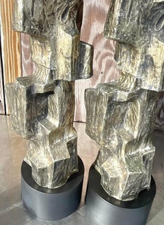 Vintage Richard Barr for Laurel Brutalist Cast Metal Lamps - a Pair