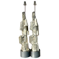 Vintage Richard Barr for Laurel Brutalist Cast Metal Lamps - a Pair