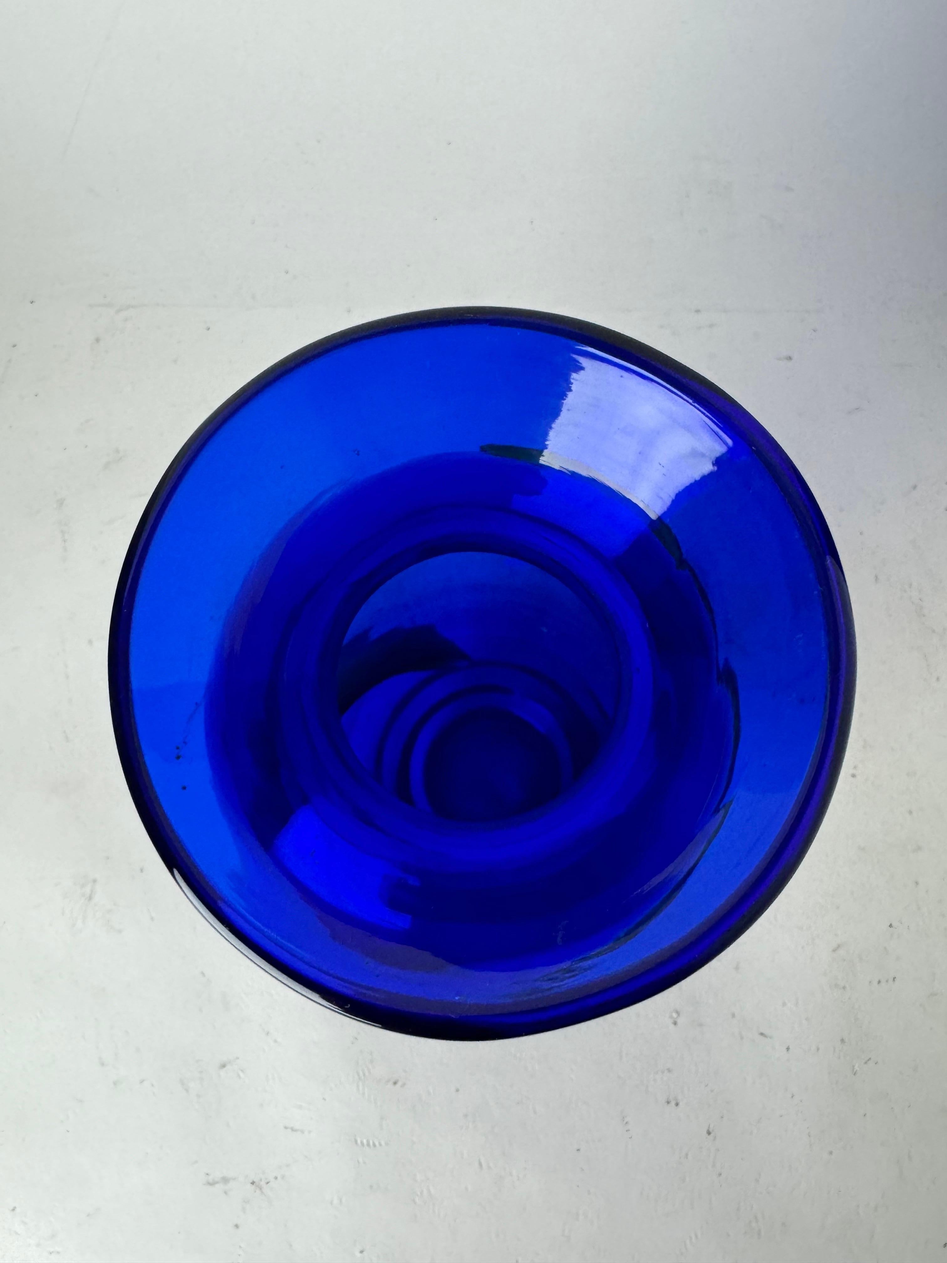 Hand-Crafted Vintage Richard Blenko Cobalt Blue And Yellow Glass Vase