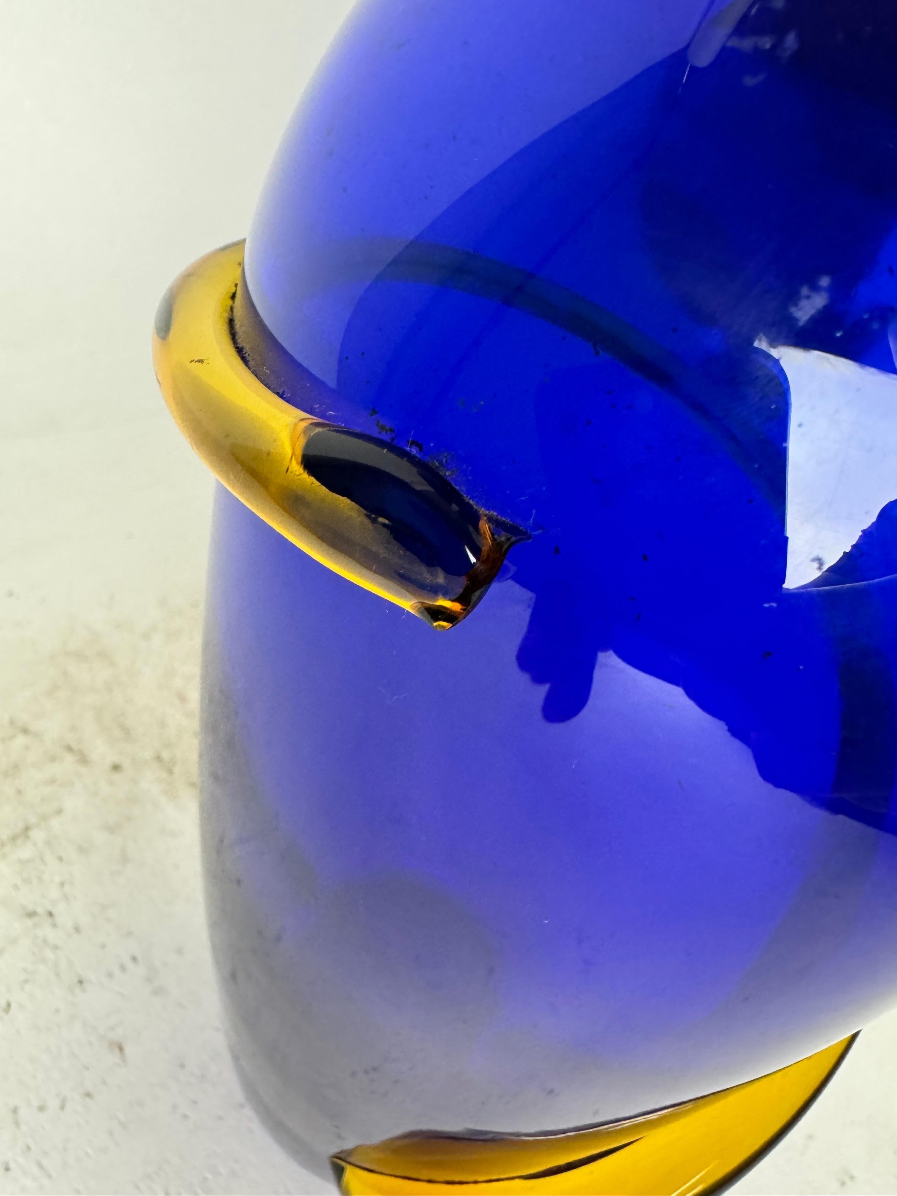 Contemporary Vintage Richard Blenko Cobalt Blue And Yellow Glass Vase