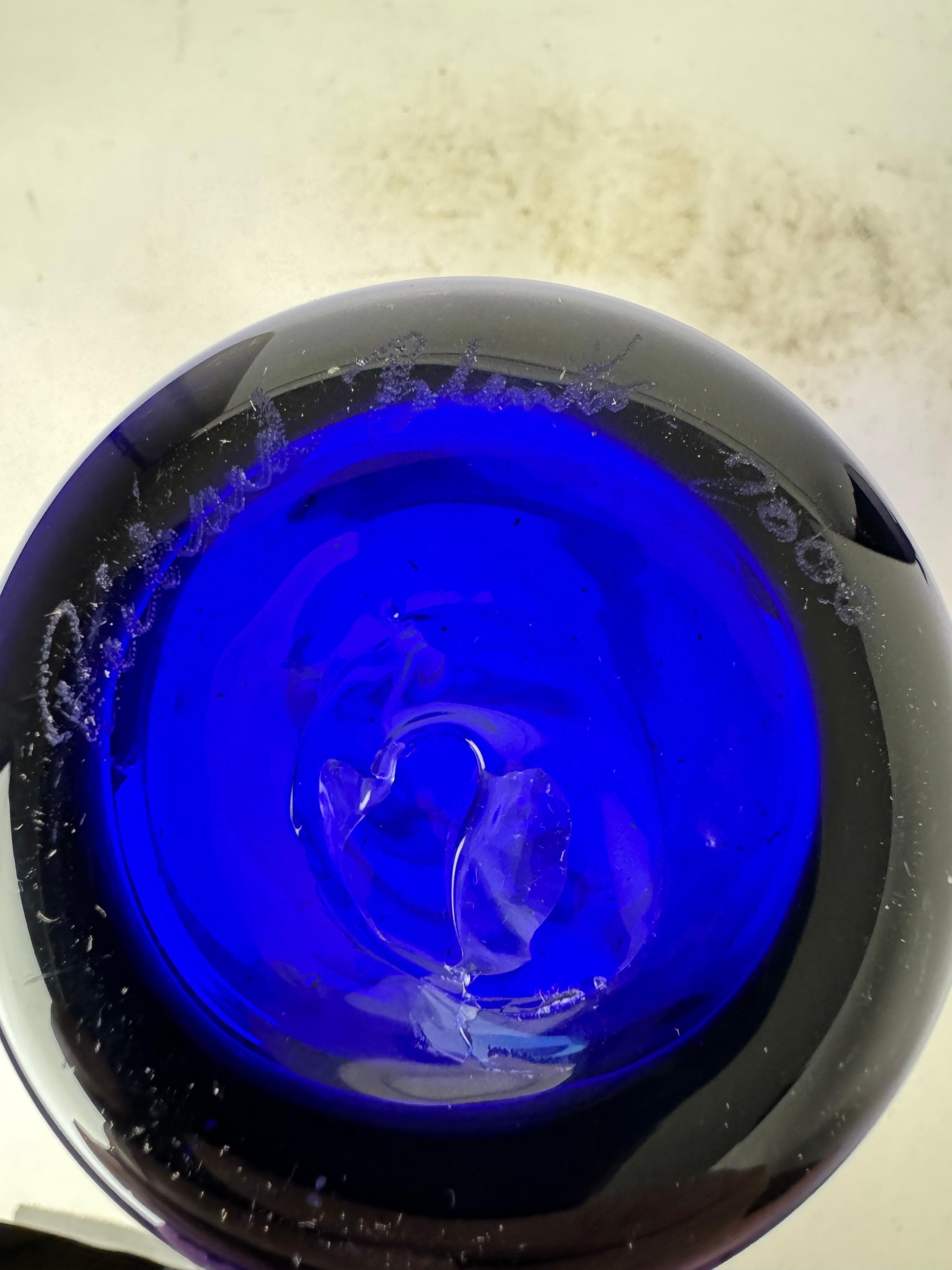 Art Glass Vintage Richard Blenko Cobalt Blue And Yellow Glass Vase