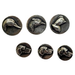 Richard E RE Bischofs-Knöpfe aus Sterlingsilber mit Wildvögeln und Hunden