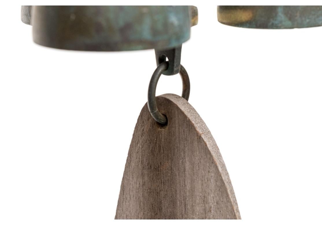 Vintage Richard Fisher Triple Bronze And Wood Wind Chime, Windchime For Sale 4